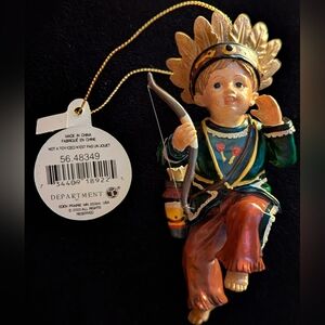 Christmas Ornament Boy in Indian Costume 1950s Style Barefoot Headdress Arrows